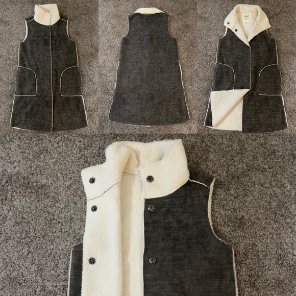 Dylan Los Angeles faux fur shearling lined long vest with pockets in dark grey. - Picture 15 of 16